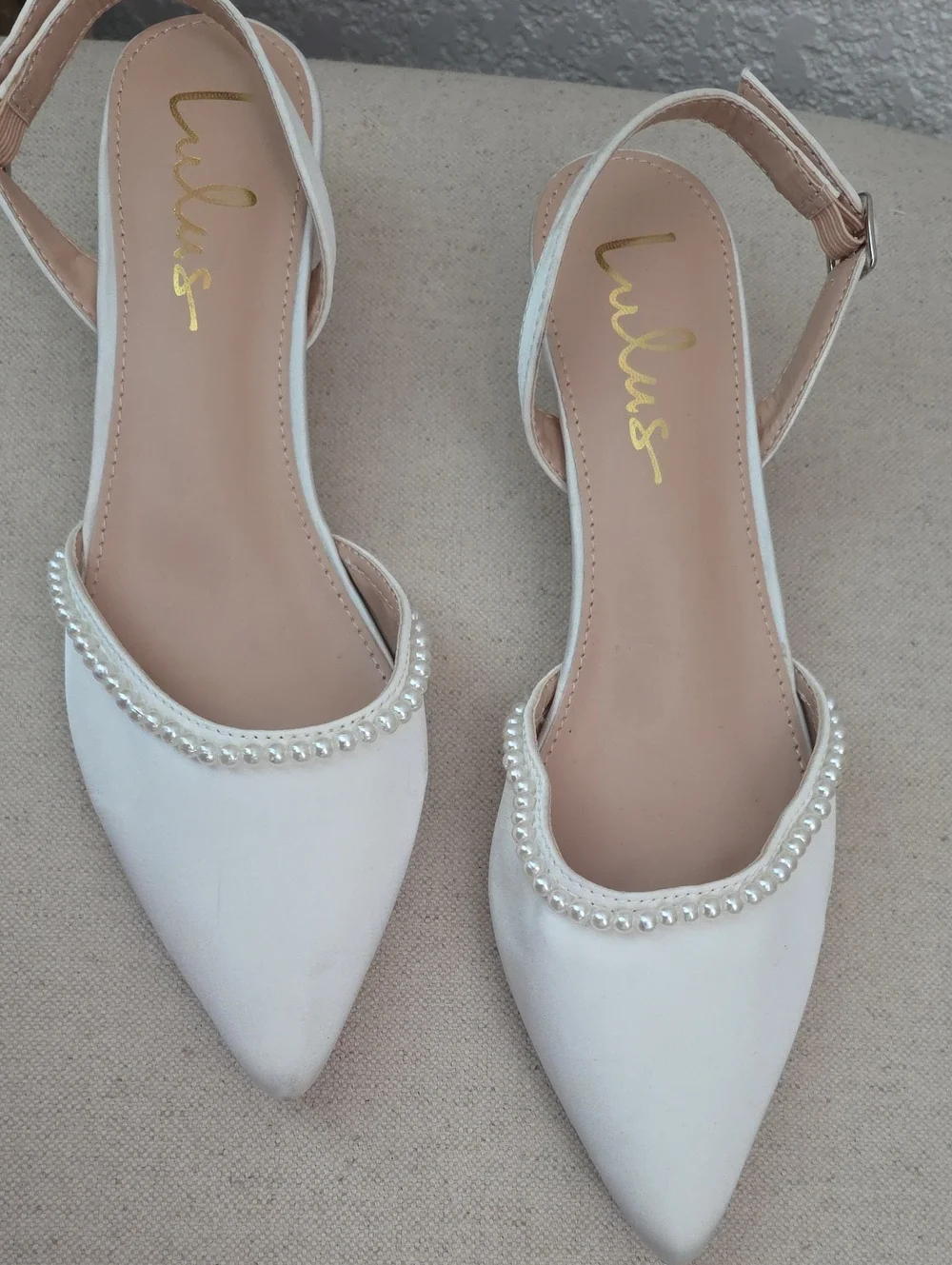 Lulu's White Pearl-Trim Pointed Slingback Flats Sz. 7